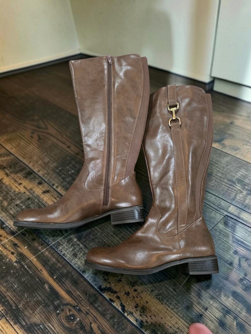 LifeStride Knee High Boots Women's Size 8 M wide calf Brown Comfort Moto Stormy